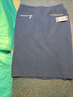 Tommy Hilfiger Navy Pencil Skirt with Gold Zipper Accents